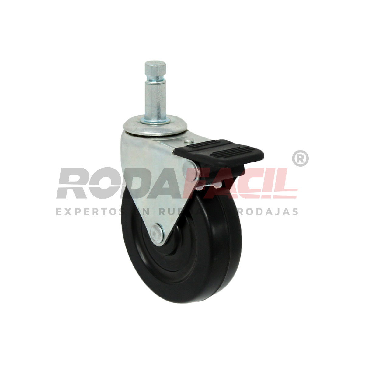 Rodaja giratoria de 3", rueda de hule duro freno frontal