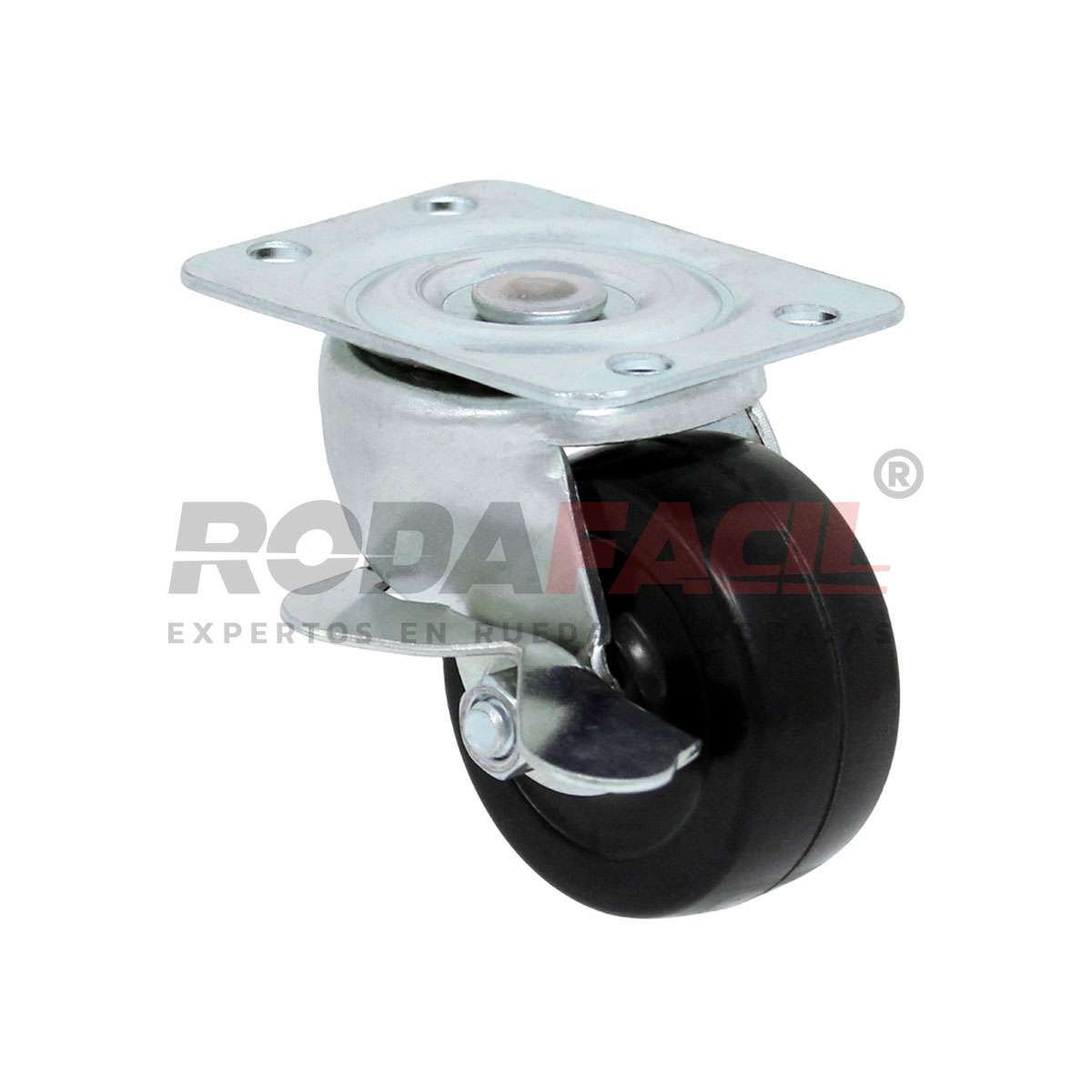 Rodaja giratoria de 2"con freno lateral, rueda de hule duro servicio ligero.