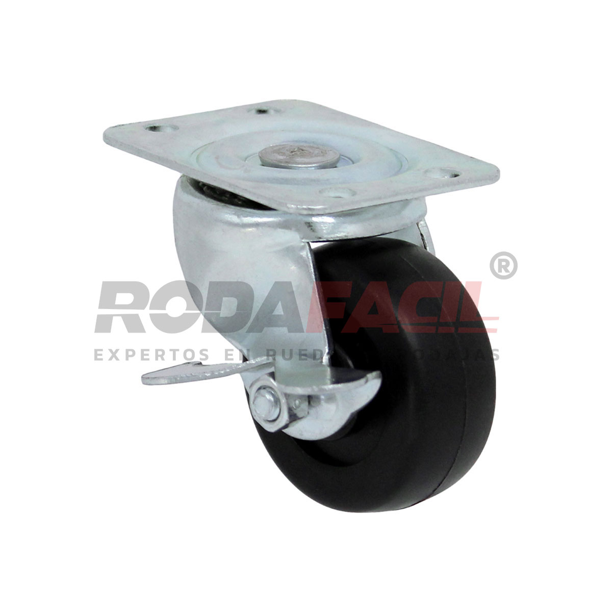 Rodaja giratoria de 2"con freno lateral, rueda de plástico servicio ligero.