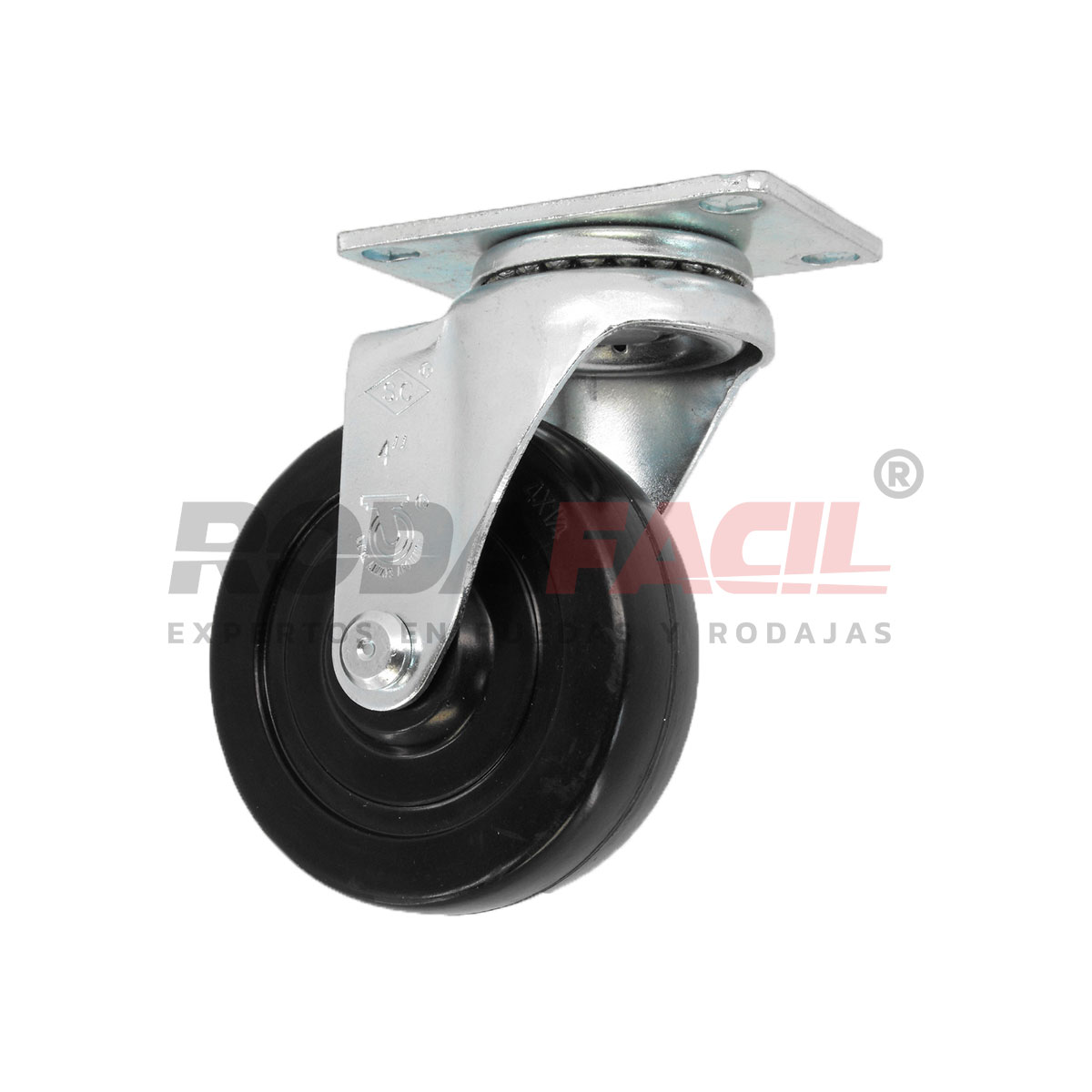 Rodaja giratoria de 4", rueda de hule duro, servicio medio ligero