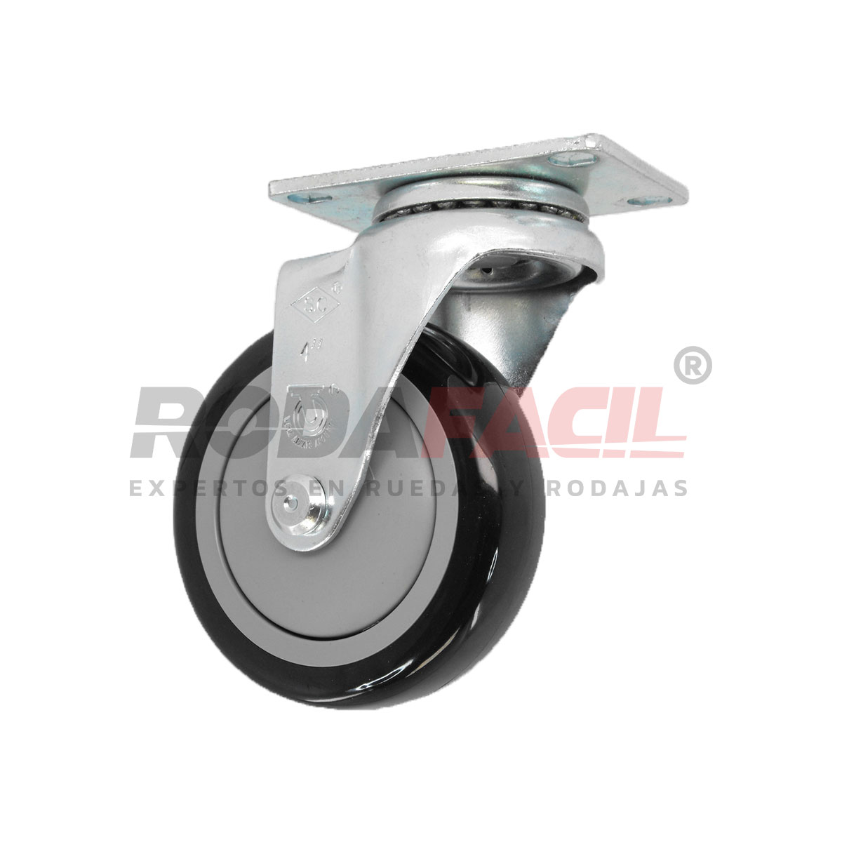 Rodaja giratoria de 4", rueda de poliuretano, servicio medio ligero