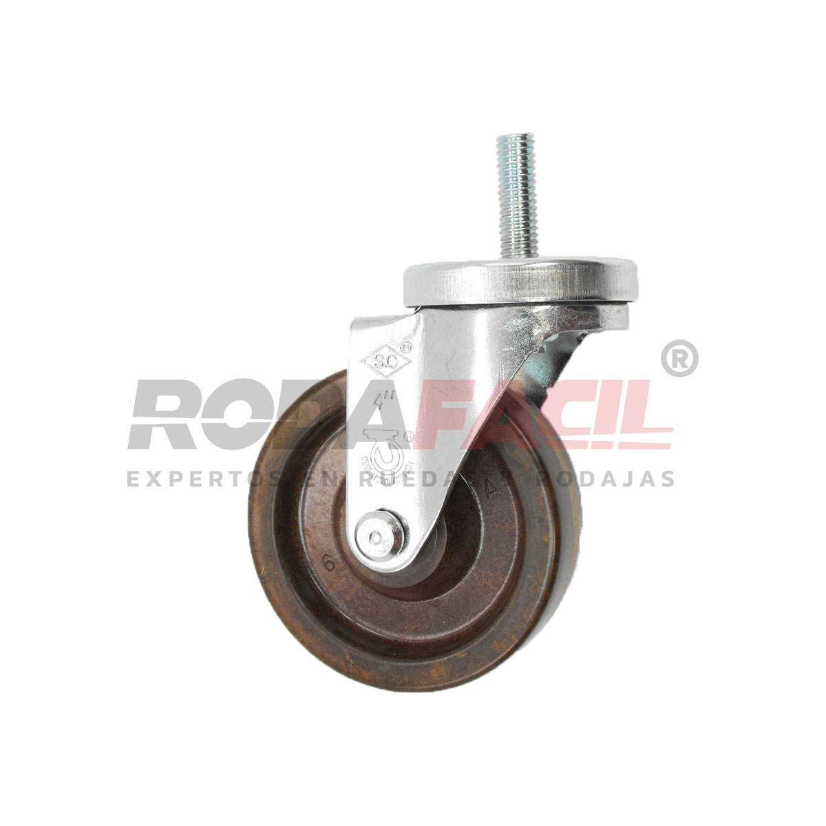 Rodaja giratoria de 4", rueda fenólica alta temperatura servicio medio ligero