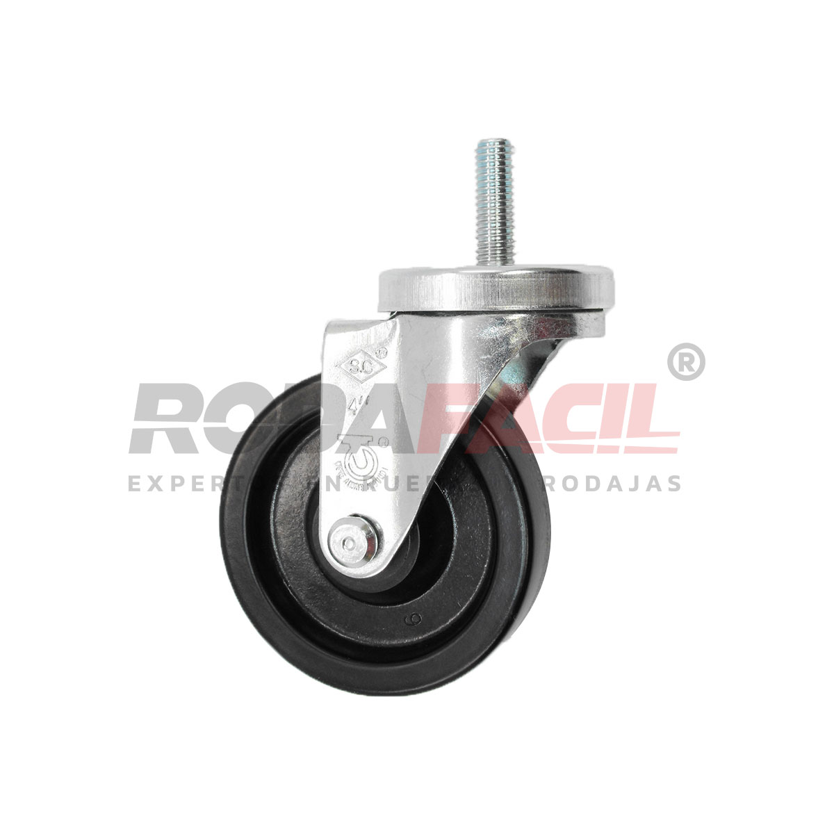 Rodaja giratoria de 4", rueda fenólica, servicio medio ligero