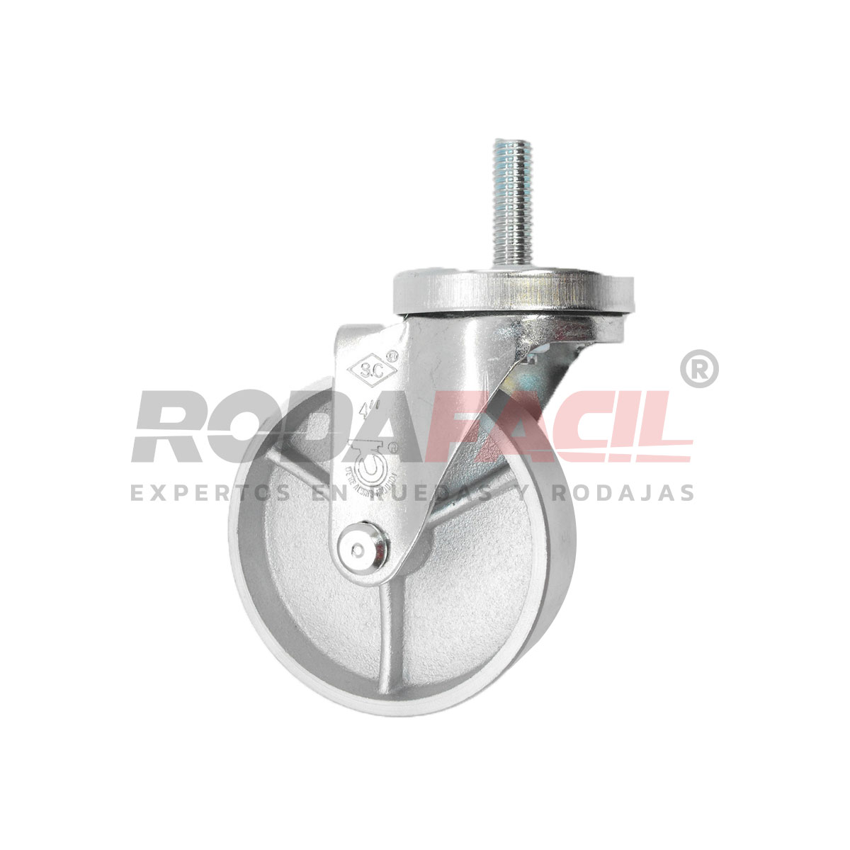 Rodaja giratoria de 4", rueda fierro, servicio medio ligero