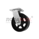 Rodaja giratoria de 6", rueda de Fierro en Canal con balero de rodillos y buje. Acabado galvanizado. Servicio medio pesado