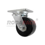 Rodaja giratoria de 6", rueda de fenólica, con balero de rodillos y buje. Herraje galvanizado. Carga Pesada