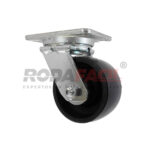Rodaja giratoria de 6", rueda de fierro/poliuretano, con balero de rodillos y buje. Herraje galvanizado. Carga Pesada