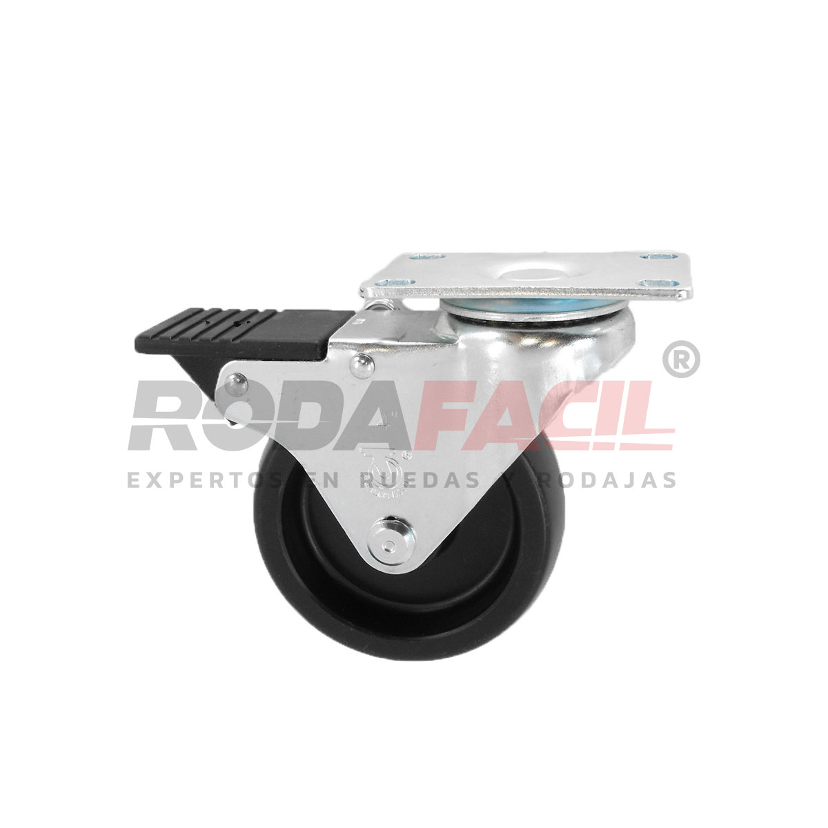 Rodaja giratoria de 4", rueda de plástico con freno frontal total, servicio medio ligero