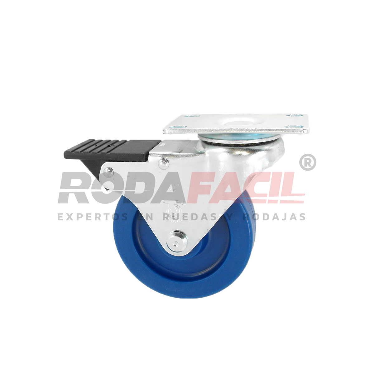 Rodaja giratoria de 4", rueda de poliuretano con freno frontal total, servicio medio ligero