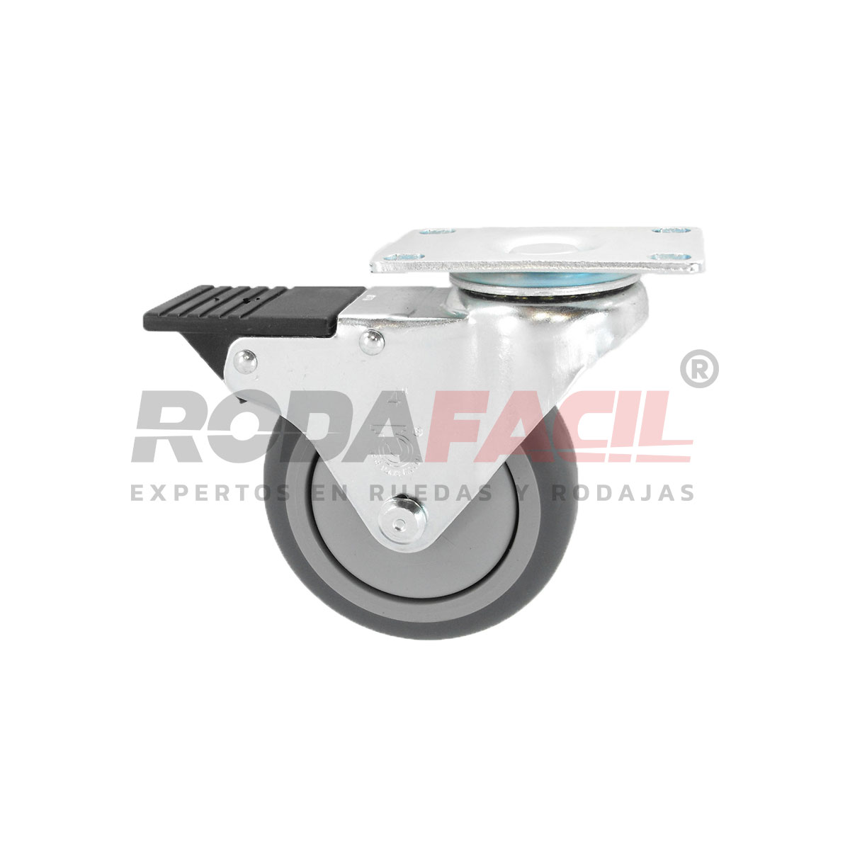Rodaja giratoria de 4", rueda termoplástico con freno frontal total, servicio medio ligero